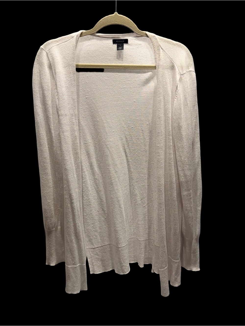 Halogen White Linen Blend Long Open Front Cardigan - L